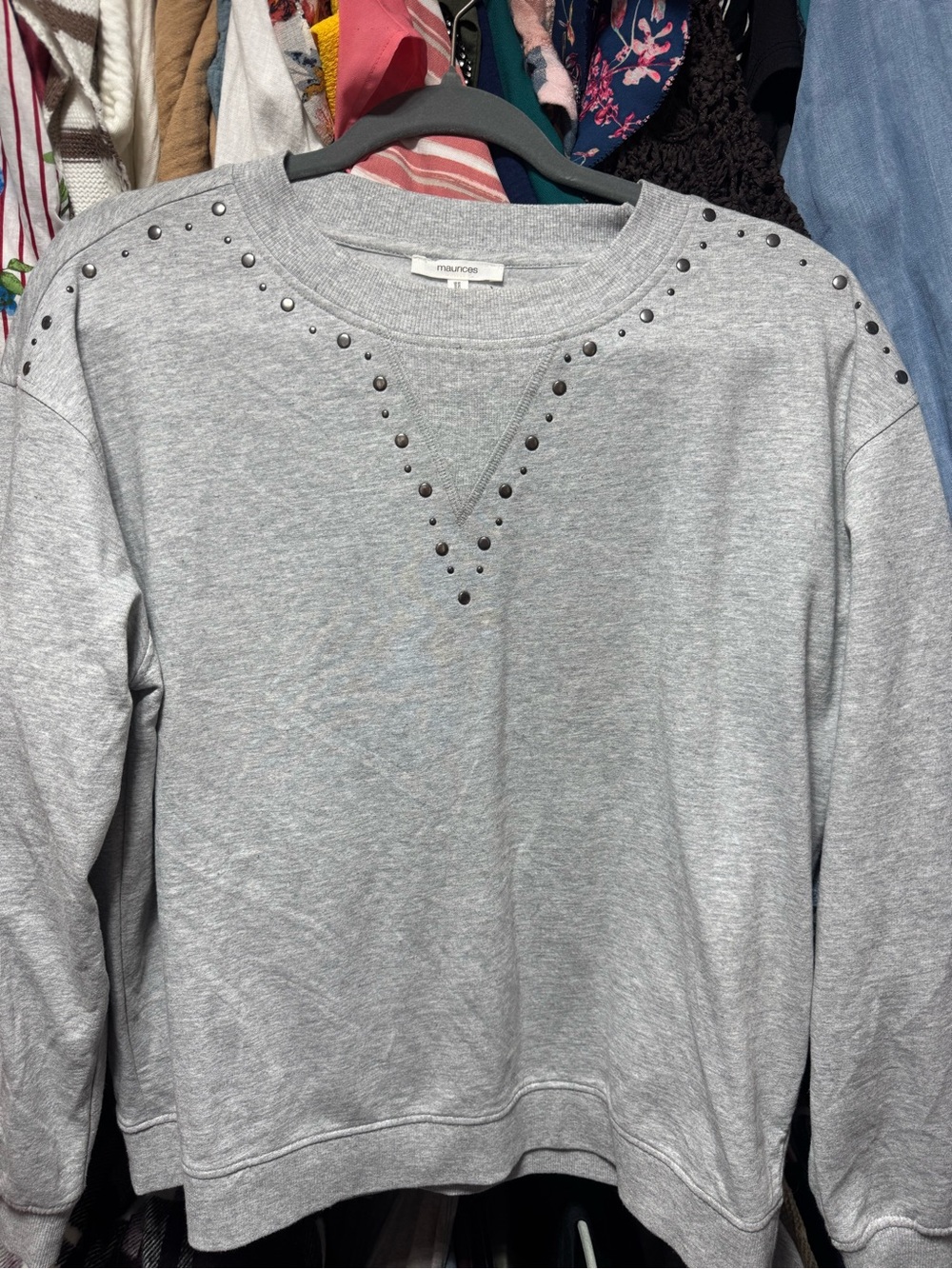 Maurice’s Women's Light Gray Stud-Accent Crewneck Sweatshirt
